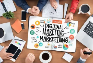 AI prompting in digital marketing illustration showing content creation processAI prompting in digital marketing illustration showing content creation process